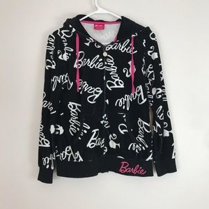 Barbie x Aimerfeel Black White Pink Velour Zip Up Hoodie Y2K Barbie Girls Sz M